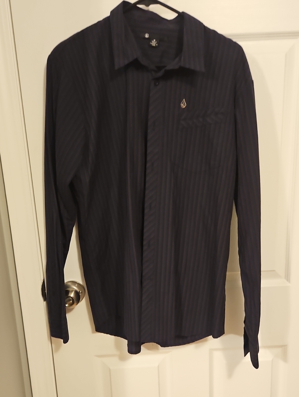 Volcom Men's Dark Navy Pinstripe Dress Shirt